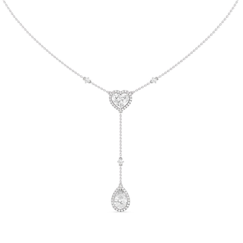 Halo Heart and Teardrop Chain Necklace