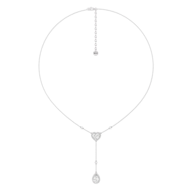 Halo Heart and Teardrop Chain Necklace