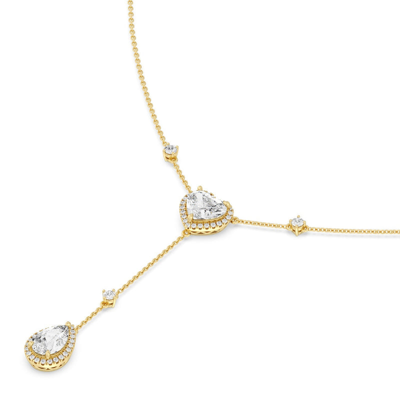 Halo Heart and Teardrop Chain Necklace