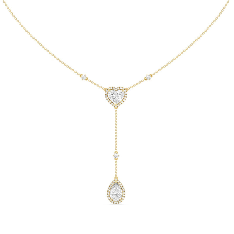 Halo Heart and Teardrop Chain Necklace