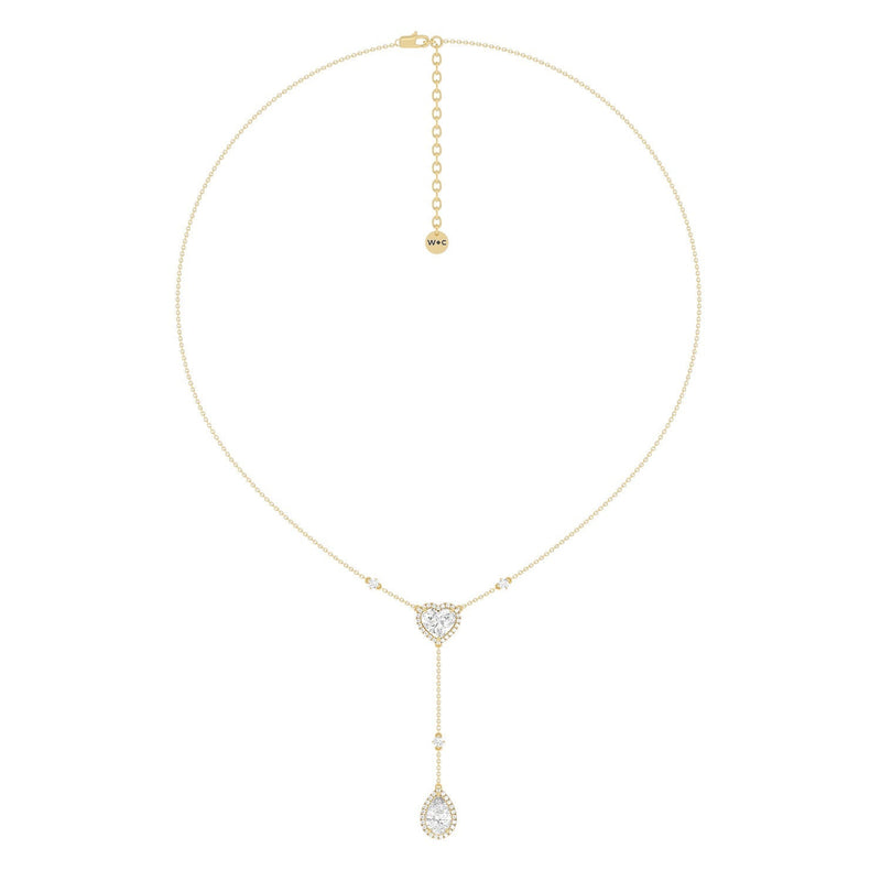 Halo Heart and Teardrop Chain Necklace