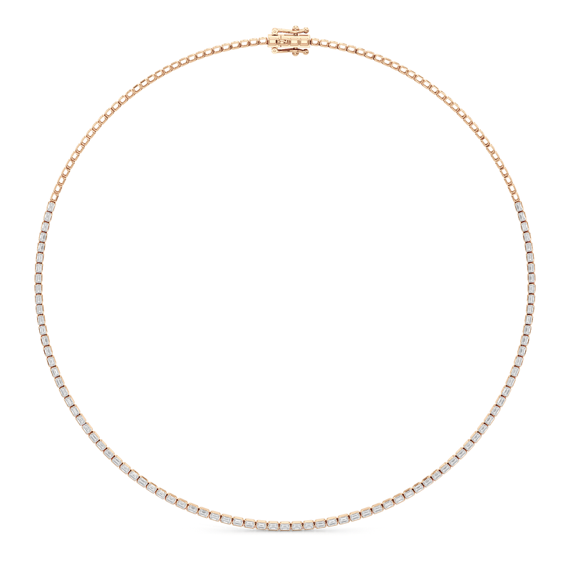 Emerald East West Half Diamond Tennis Necklace
