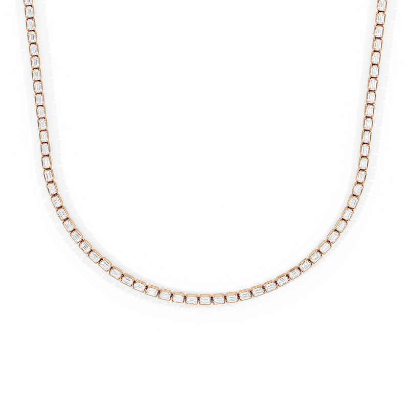 Emerald East West Half Diamond Tennis Necklace