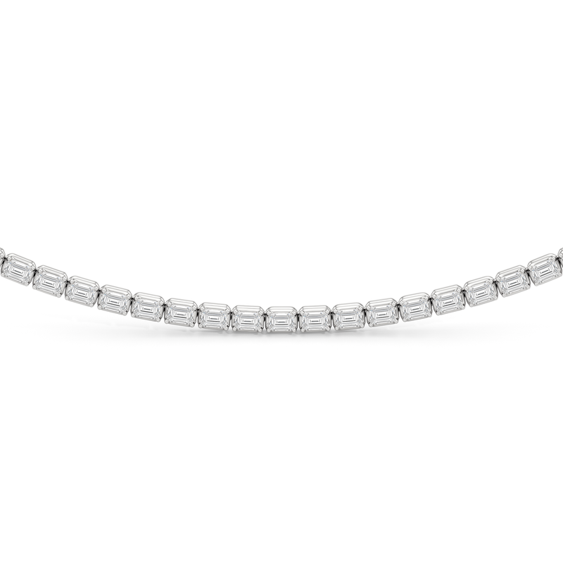 Emerald East West Half Diamond Tennis Necklace