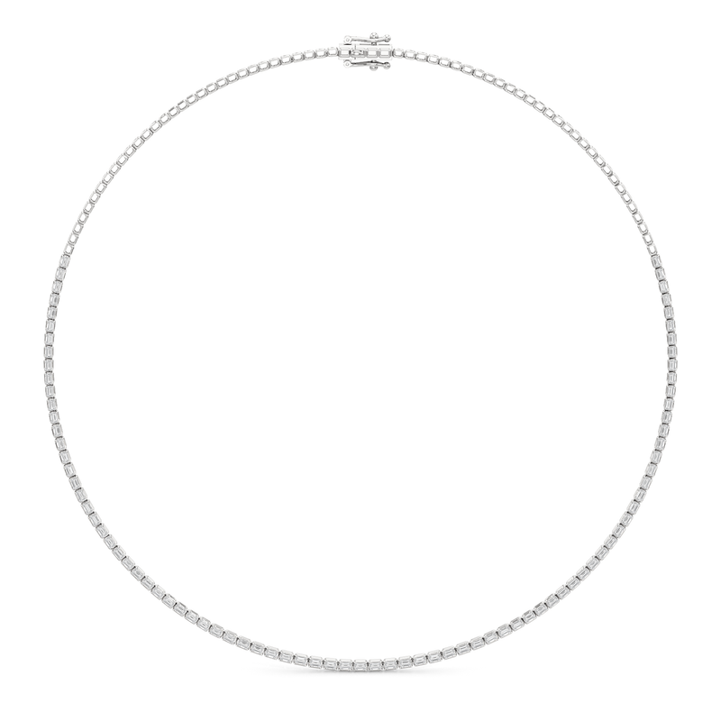 Emerald East West Half Diamond Tennis Necklace