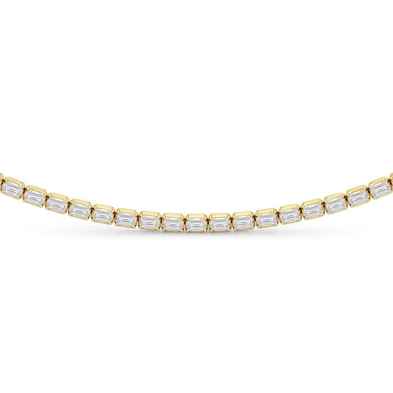 Emerald East West Half Diamond Tennis Necklace
