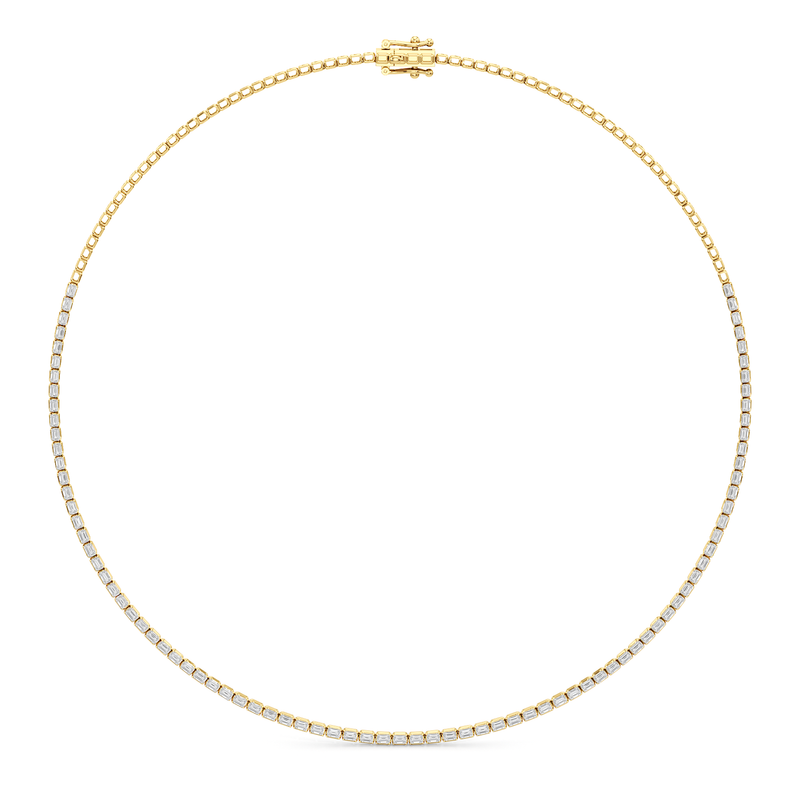 Emerald East West Half Diamond Tennis Necklace