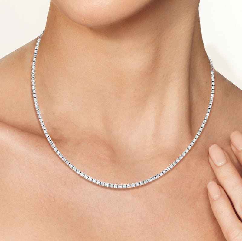 Emerald East West Half Diamond Tennis Necklace