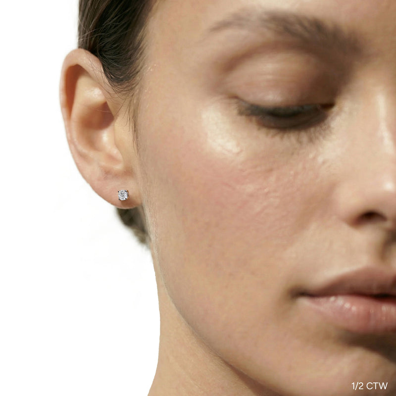 Classic Round Diamond Four Prong Studs Earrings (F+ SI+)
