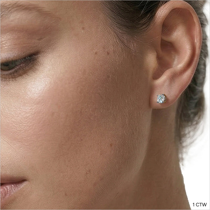 Classic Round Diamond Four Prong Studs Earrings (F+ SI+)