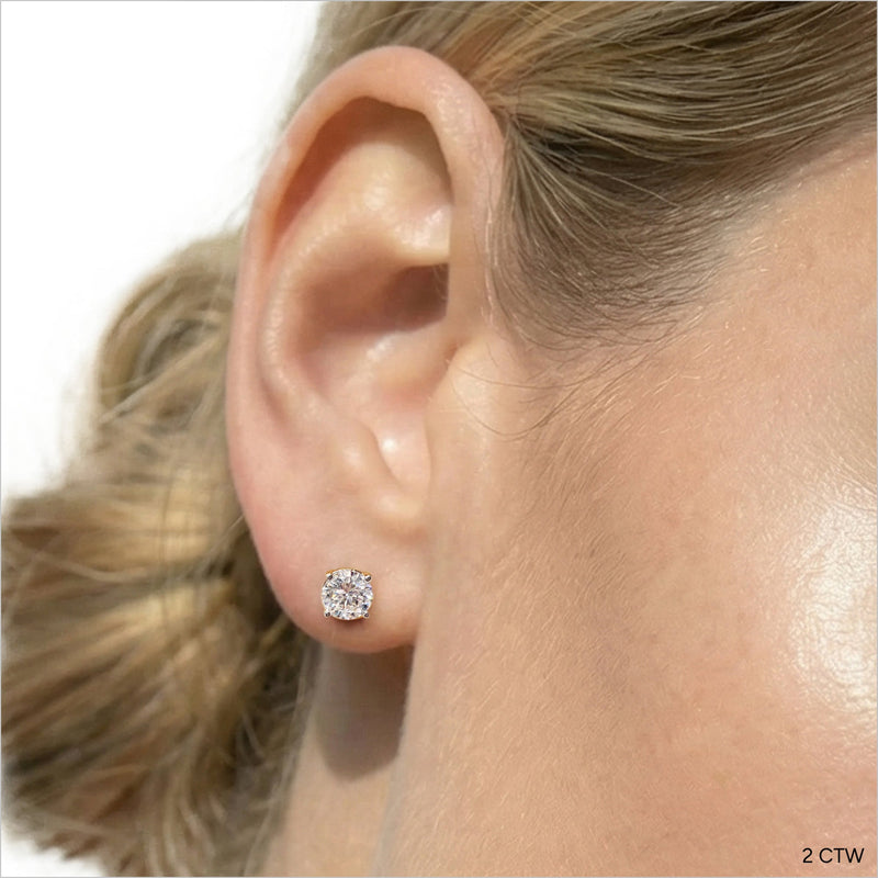 Classic Round Diamond Four Prong Studs Earrings (F+ SI+)