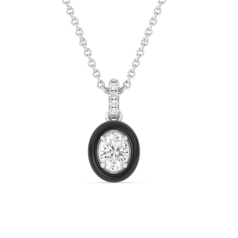 Oval Bezel Drop Necklace in Ceramic