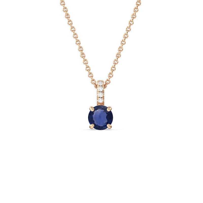 Round Sapphire and Lab Diamond Classic Solitaire Pendant With Studded Bale