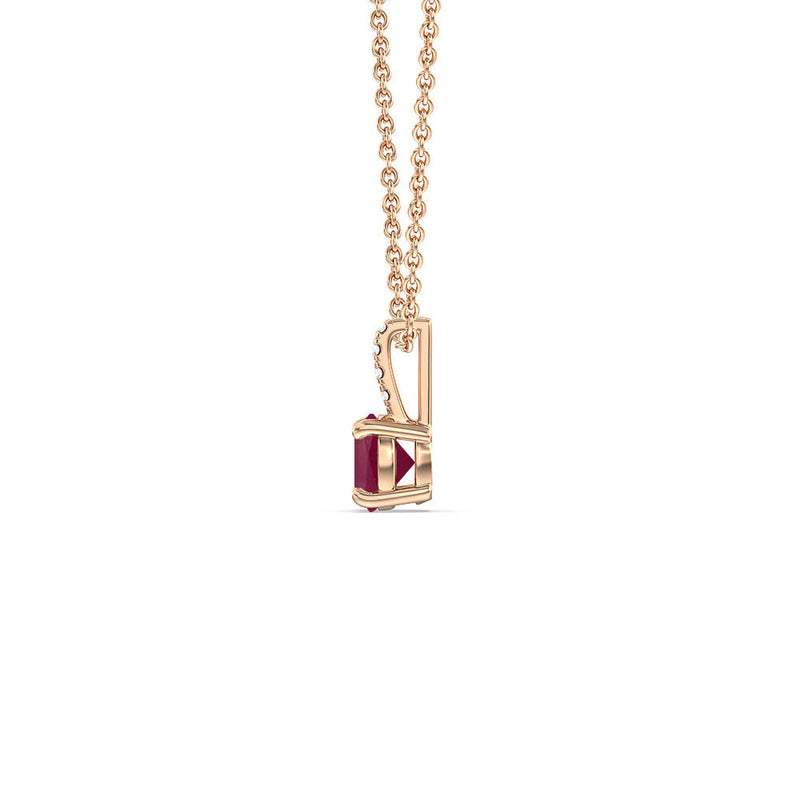 Round Ruby and Lab Diamond Classic Solitaire Pendant With Studded Bale