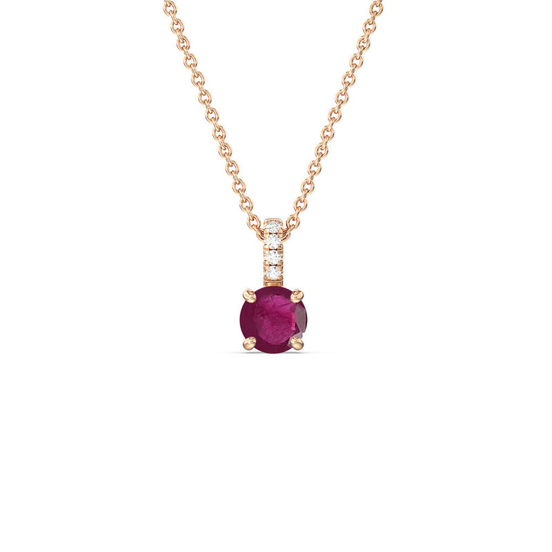 Round Ruby and Lab Diamond Classic Solitaire Pendant With Studded Bale