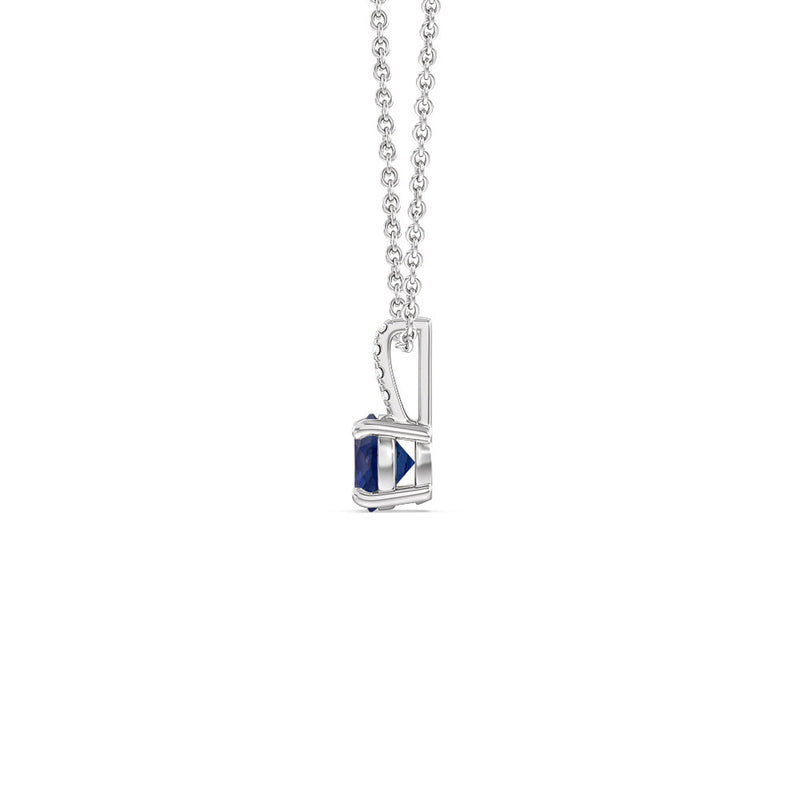 Round Sapphire and Lab Diamond Classic Solitaire Pendant With Studded Bale