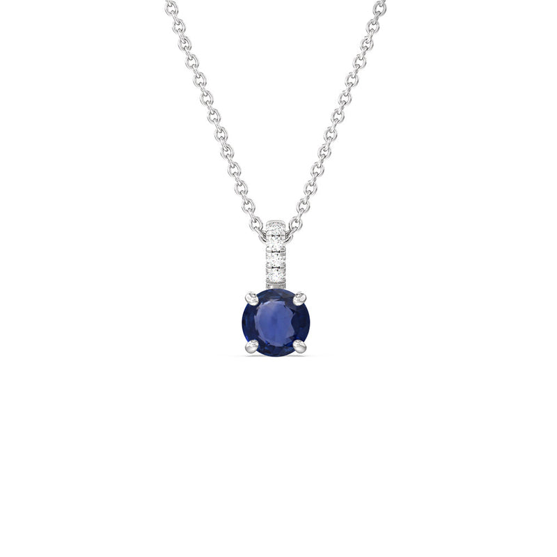 Round Sapphire and Lab Diamond Classic Solitaire Pendant With Studded Bale