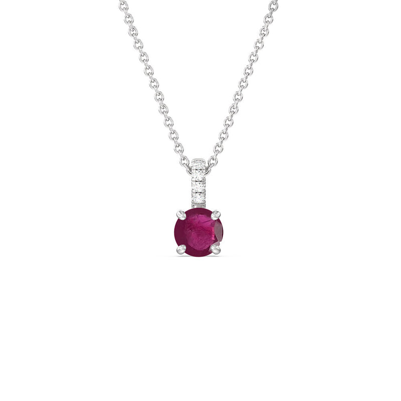 Round Ruby and Lab Diamond Classic Solitaire Pendant With Studded Bale