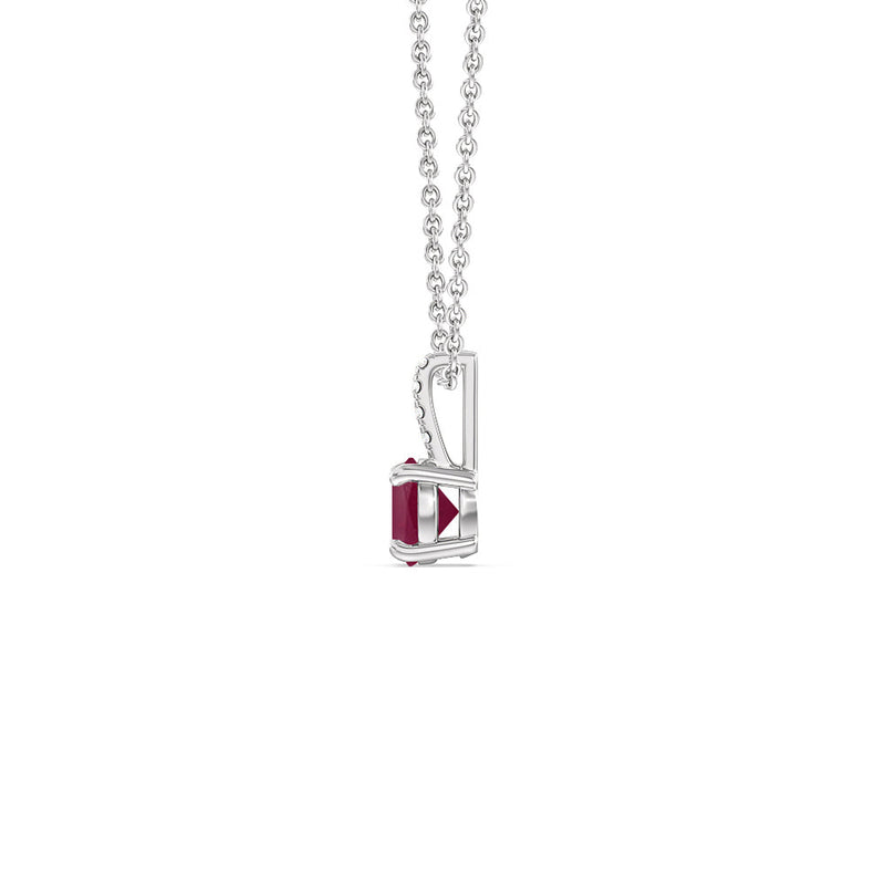 Round Ruby and Lab Diamond Classic Solitaire Pendant With Studded Bale