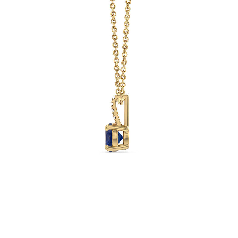 Round Sapphire and Lab Diamond Classic Solitaire Pendant With Studded Bale
