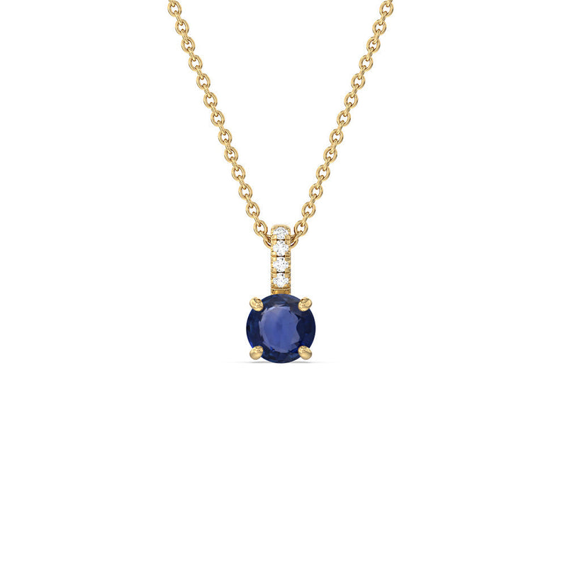 Round Sapphire and Lab Diamond Classic Solitaire Pendant With Studded Bale