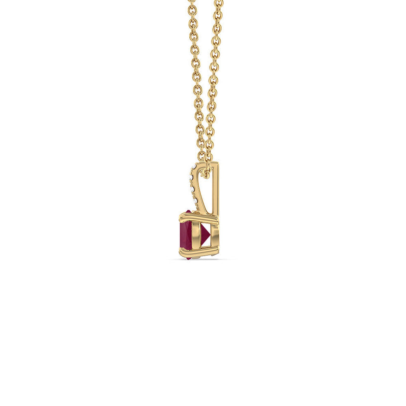 Round Ruby and Lab Diamond Classic Solitaire Pendant With Studded Bale