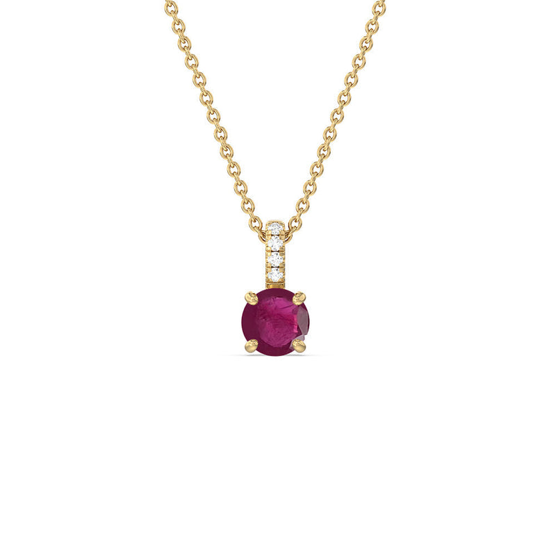 Round Ruby and Lab Diamond Classic Solitaire Pendant With Studded Bale