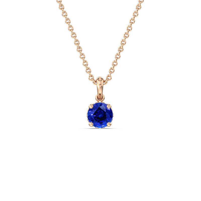 Round Created Sapphire and Lab Diamond Classic Solitaire Under Halo Pendant