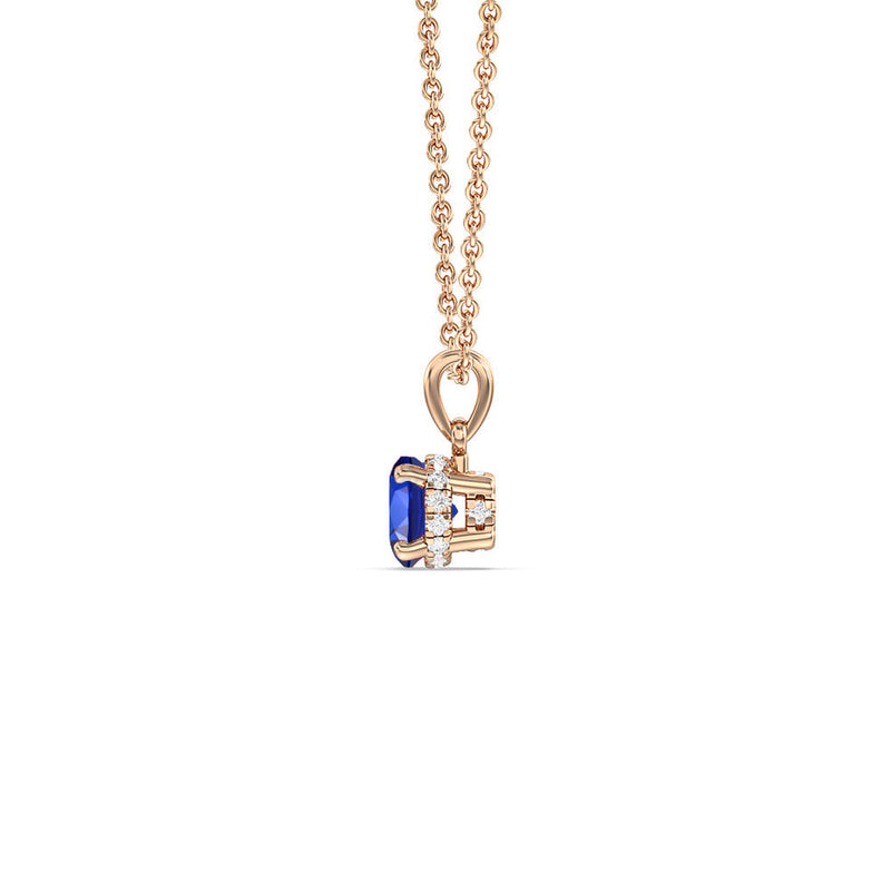 Round Created Sapphire and Lab Diamond Classic Solitaire Under Halo Pendant