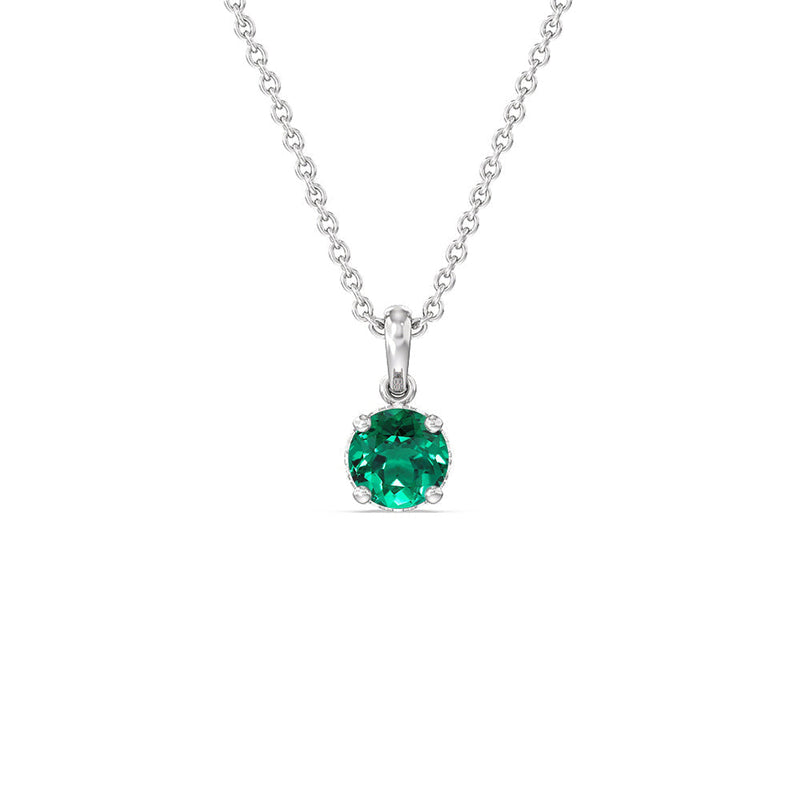 Round Shape Created Emerald and Lab Diamond Classic Solitaire Under Halo Pendant