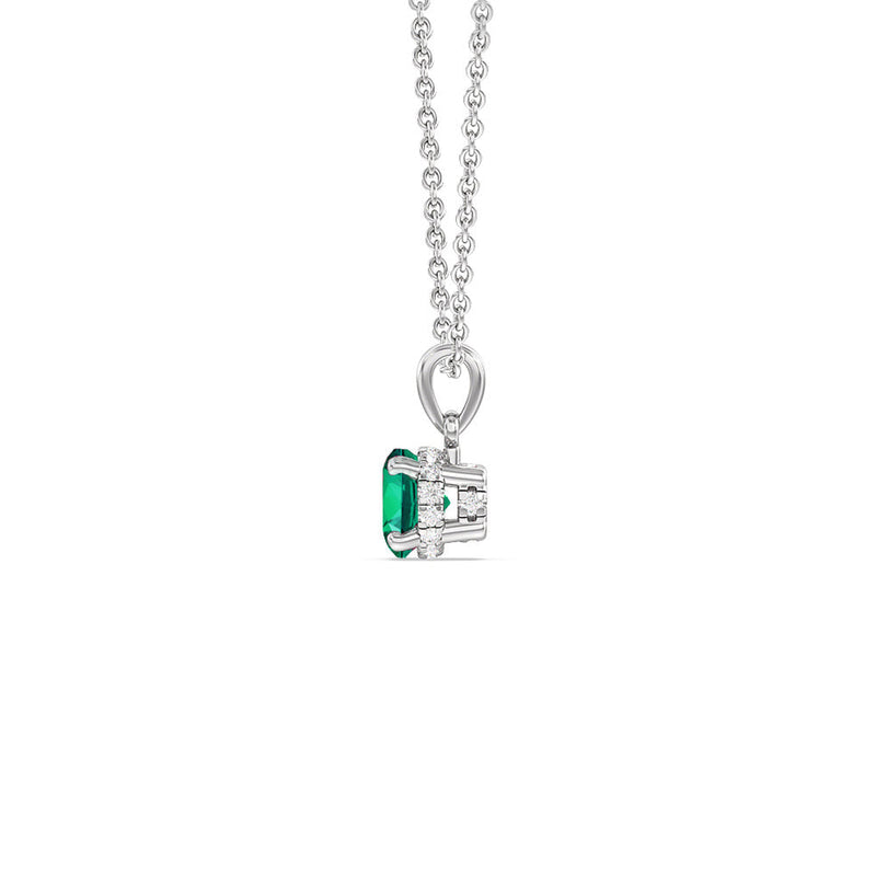 Round Shape Created Emerald and Lab Diamond Classic Solitaire Under Halo Pendant