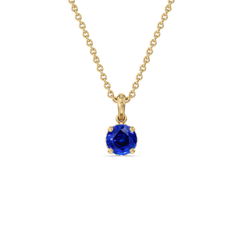 Round Created Sapphire and Lab Diamond Classic Solitaire Under Halo Pendant