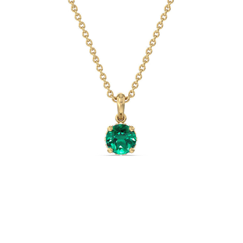 Round Shape Created Emerald and Lab Diamond Classic Solitaire Under Halo Pendant