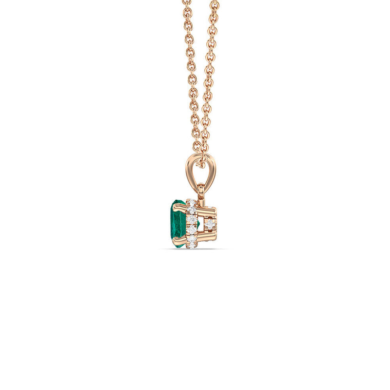 Round Shape Emerald and Lab Diamond Classic Solitaire Under Halo Pendant