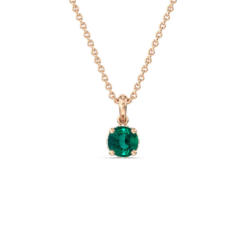 Round Shape Emerald and Lab Diamond Classic Solitaire Under Halo Pendant