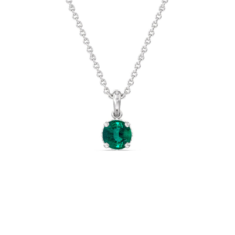 Round Shape Emerald and Lab Diamond Classic Solitaire Under Halo Pendant