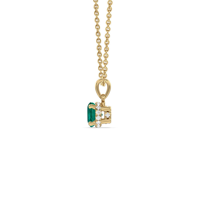 Round Shape Emerald and Lab Diamond Classic Solitaire Under Halo Pendant