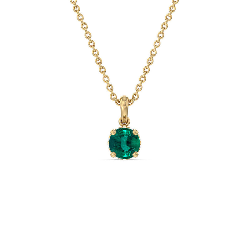 Round Shape Emerald and Lab Diamond Classic Solitaire Under Halo Pendant