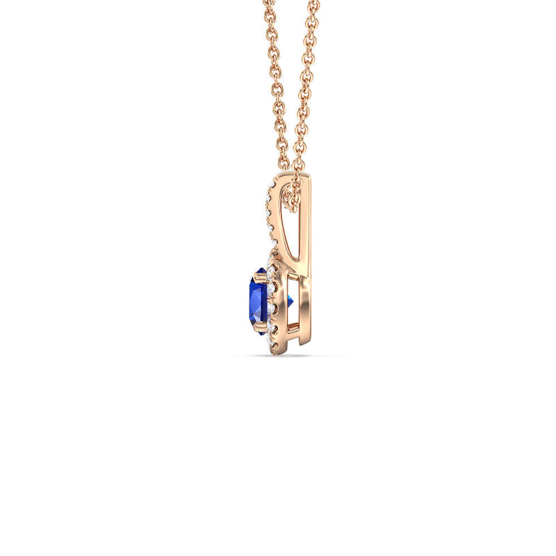 Round Created Sapphire and Lab Diamond Classic Halo Pendant With Studded Split Bale