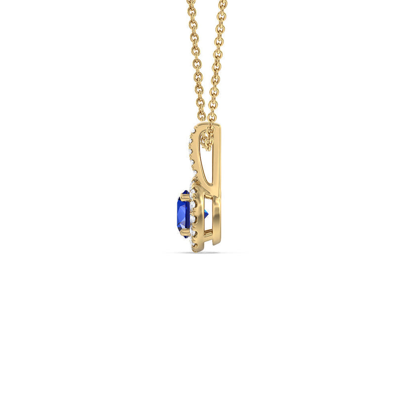 Round Created Sapphire and Lab Diamond Classic Halo Pendant With Studded Split Bale