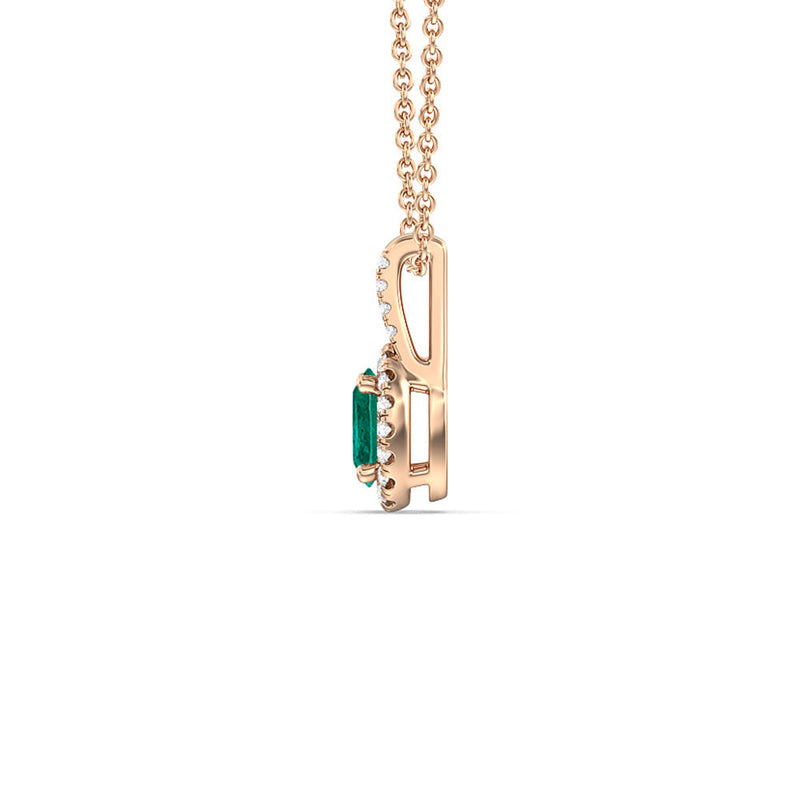 Oval Shape Emerald and Lab Diamond Classic Halo Pendant With Studded Split Bale