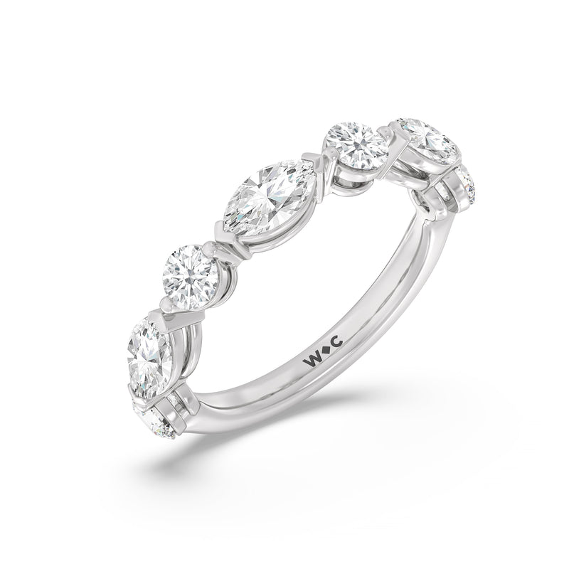 Alternating Marquise and Round Diamond Anniversary Ring