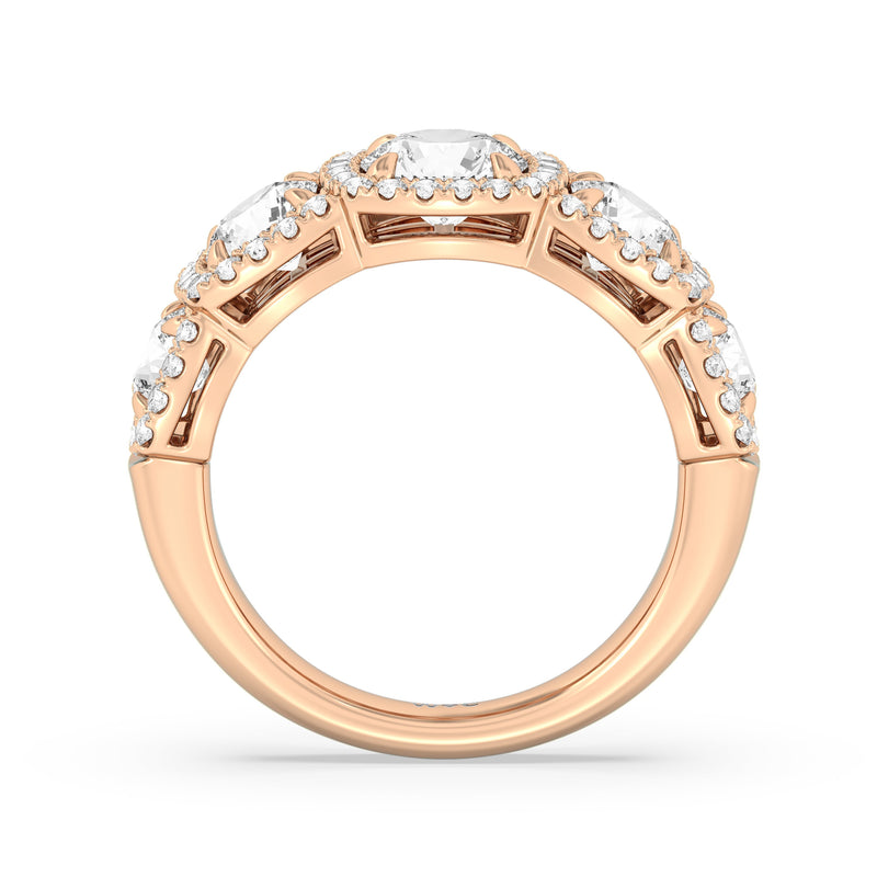 Elegance Round Five Stone Halo Anniversary Ring