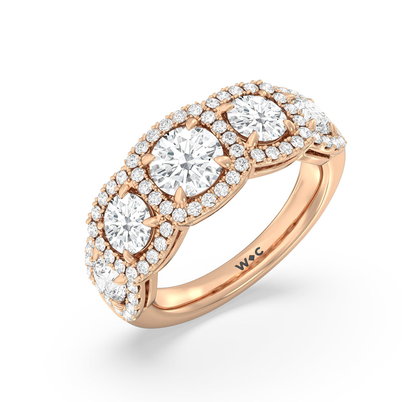 Elegance Round Five Stone Halo Anniversary Ring