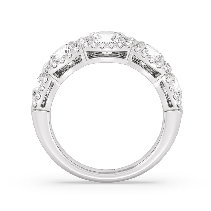 Elegance Round Five Stone Halo Anniversary Ring