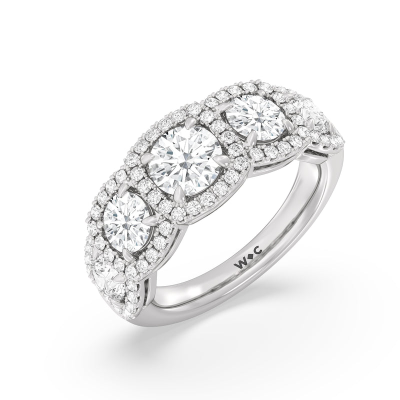 Elegance Round Five Stone Halo Anniversary Ring
