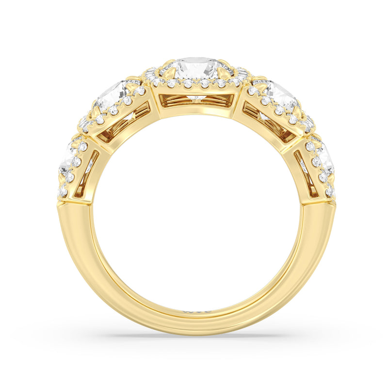 Elegance Round Five Stone Halo Anniversary Ring