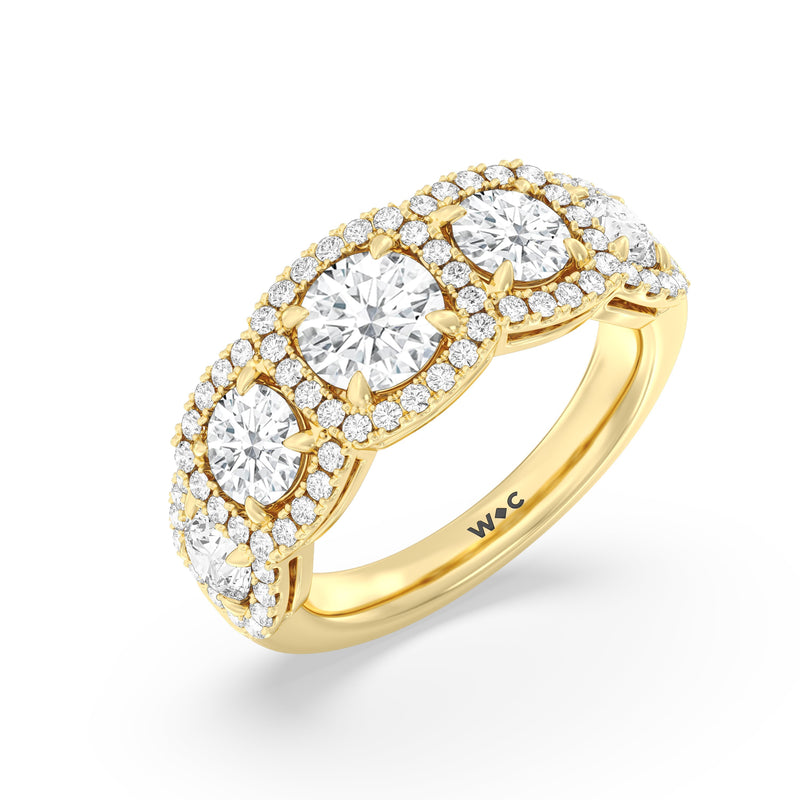 Elegance Round Five Stone Halo Anniversary Ring