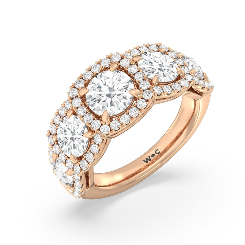 Elegance Round Five Stone Halo Anniversary Ring