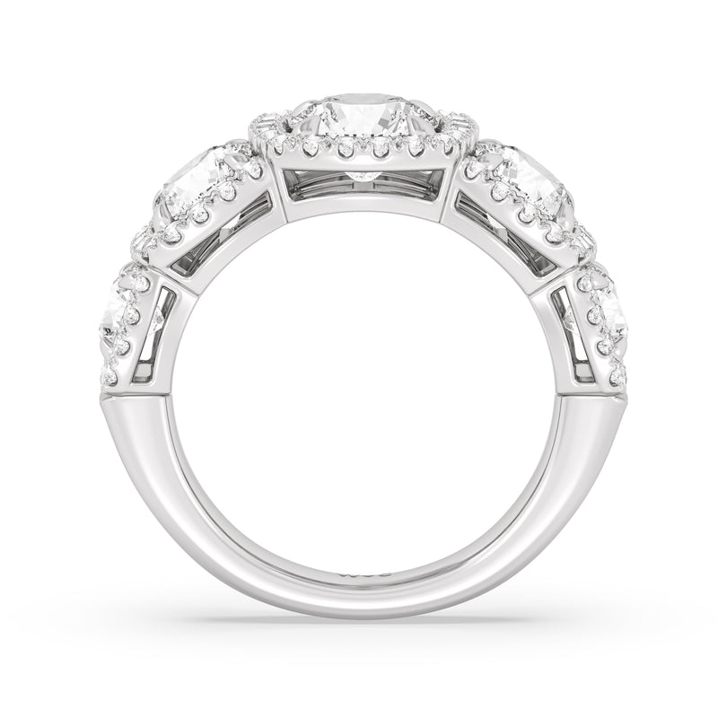Elegance Round Five Stone Halo Anniversary Ring